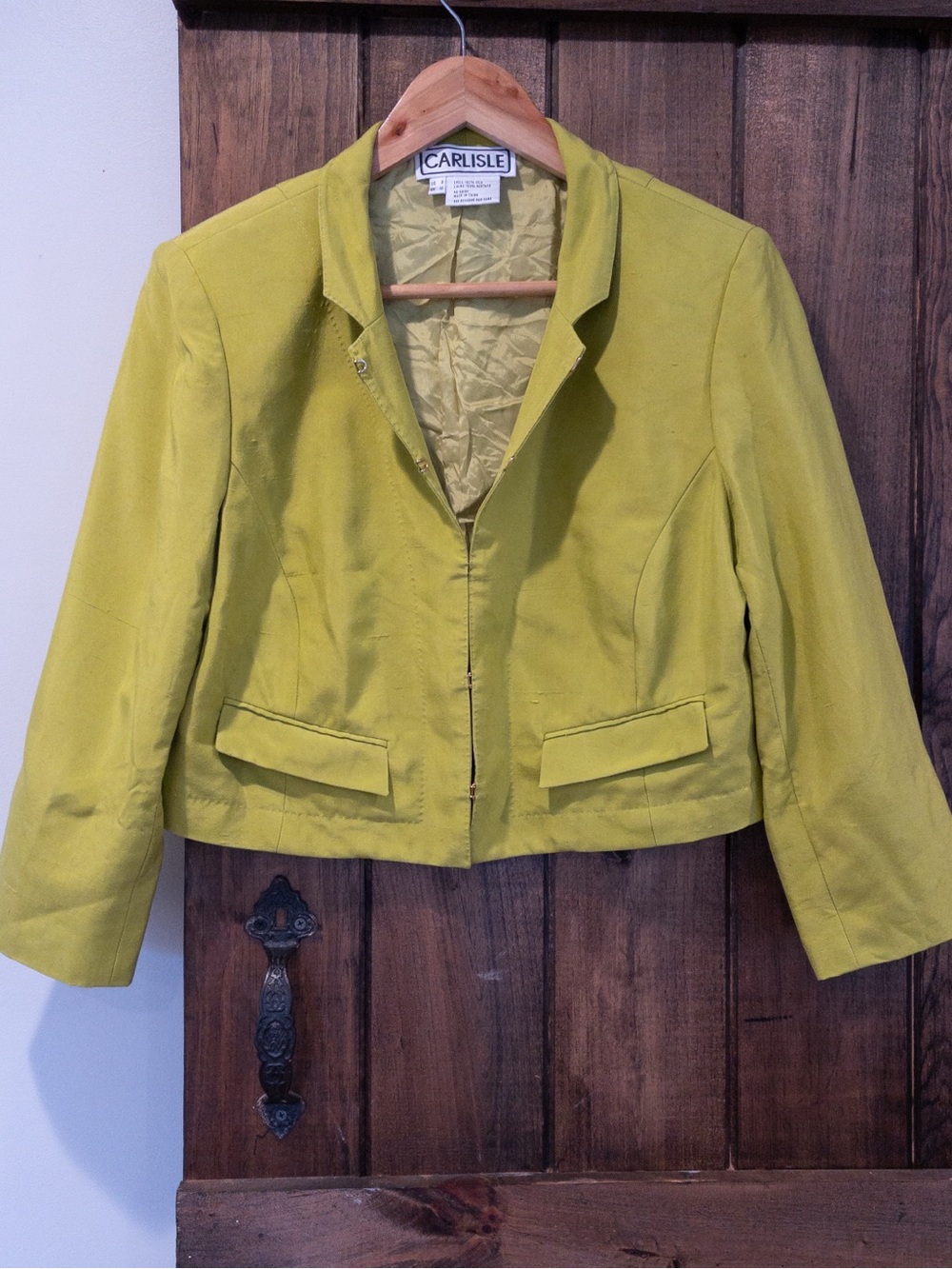 Vintage Carlisle 1990’s Silk Crop Blazer Jacket Chartreuse Lime Green